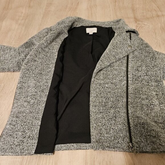 Ann Taylor Loft Peites Size S Gray Moto Zip Short Jacket Lined Office - Picture 4 of 8